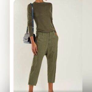 Nili Lotan Luna Cotton & Linen Twill Crop Pants, Size 8, Camo/Army green